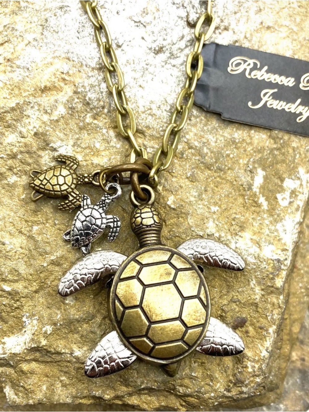 Gold & Silver Turtle Pendant Necklace